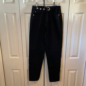 Missguided Ring Tab Detail Raw Hem Riot Mom Jean Black Size 4 NWT